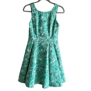 Yoana Baraschi Fit‎ & Flare Jacquard Cocktail Dress in Green Florals, Size 2